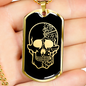 Calavera Mexican Sugar Skull 37 Necklace Stainless Steel or 18k Gold Dog Tag 24" Chain-Express Your Love Gifts