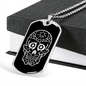 Calavera Mexican Sugar Skull 38 Necklace Stainless Steel or 18k Gold Dog Tag 24" Chain-Express Your Love Gifts