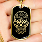 Calavera Mexican Sugar Skull 38 Necklace Stainless Steel or 18k Gold Dog Tag 24" Chain-Express Your Love Gifts