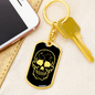 Calavera Mexican Sugar Skull 39 Keychain Stainless Steel or 18k Gold Dog Tag Keyring-Express Your Love Gifts