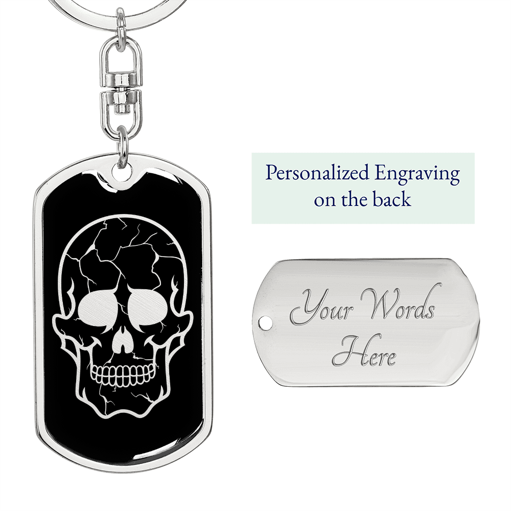 Calavera Mexican Sugar Skull 39 Keychain Stainless Steel or 18k Gold Dog Tag Keyring-Express Your Love Gifts