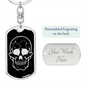 Calavera Mexican Sugar Skull 39 Keychain Stainless Steel or 18k Gold Dog Tag Keyring-Express Your Love Gifts