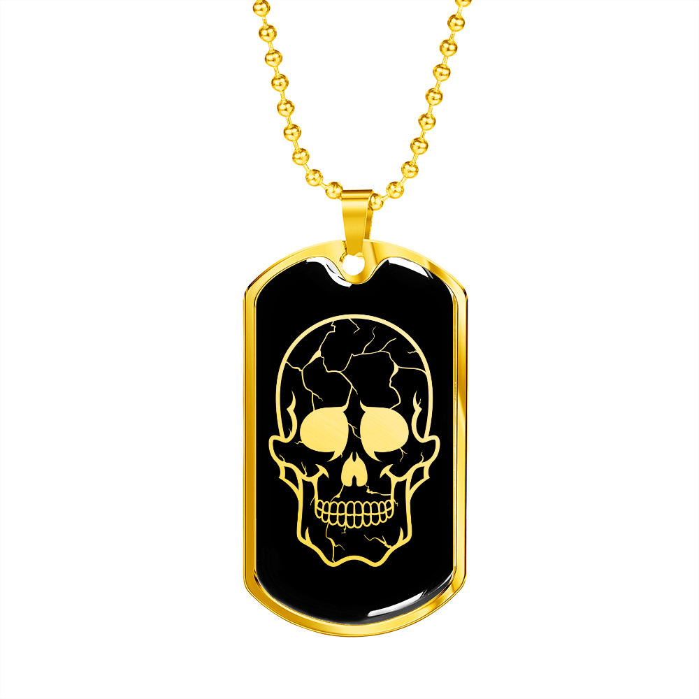 Calavera Mexican Sugar Skull 39 Necklace Stainless Steel or 18k Gold Dog Tag 24" Chain-Express Your Love Gifts
