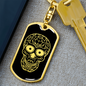 Calavera Mexican Sugar Skull 4 Keychain Stainless Steel or 18k Gold Dog Tag Keyring-Express Your Love Gifts