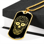 Calavera Mexican Sugar Skull 4 Necklace Stainless Steel or 18k Gold Dog Tag 24" Chain-Express Your Love Gifts