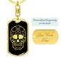 Calavera Mexican Sugar Skull 40 Keychain Stainless Steel or 18k Gold Dog Tag Keyring-Express Your Love Gifts