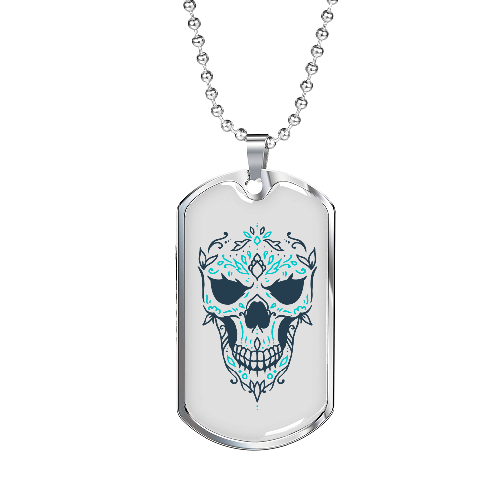 Calavera Mexican Sugar Skull 41 Colored Necklace Stainless Steel or 18k Gold Dog Tag 24" Chain-Express Your Love Gifts