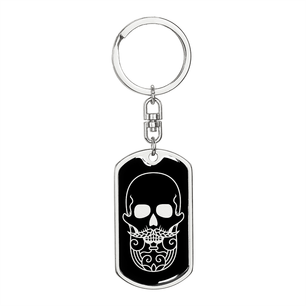 Calavera Mexican Sugar Skull 41 Keychain Stainless Steel or 18k Gold Dog Tag Keyring-Express Your Love Gifts