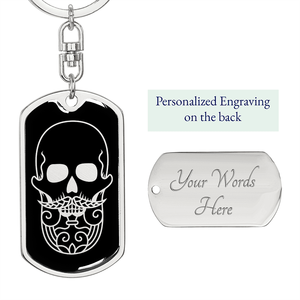 Calavera Mexican Sugar Skull 41 Keychain Stainless Steel or 18k Gold Dog Tag Keyring-Express Your Love Gifts
