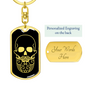 Calavera Mexican Sugar Skull 41 Keychain Stainless Steel or 18k Gold Dog Tag Keyring-Express Your Love Gifts