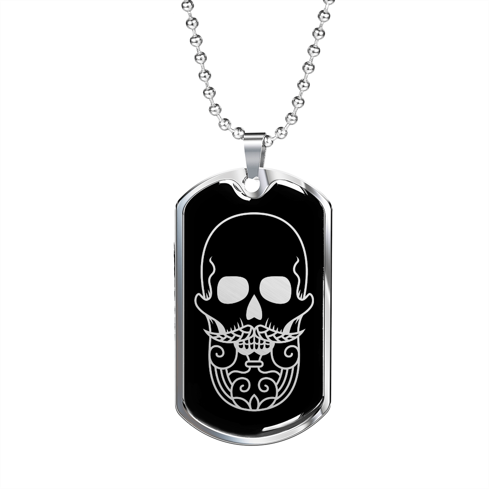 Calavera Mexican Sugar Skull 41 Necklace Stainless Steel or 18k Gold Dog Tag 24" Chain-Express Your Love Gifts