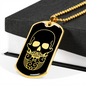 Calavera Mexican Sugar Skull 41 Necklace Stainless Steel or 18k Gold Dog Tag 24" Chain-Express Your Love Gifts