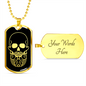 Calavera Mexican Sugar Skull 41 Necklace Stainless Steel or 18k Gold Dog Tag 24" Chain-Express Your Love Gifts