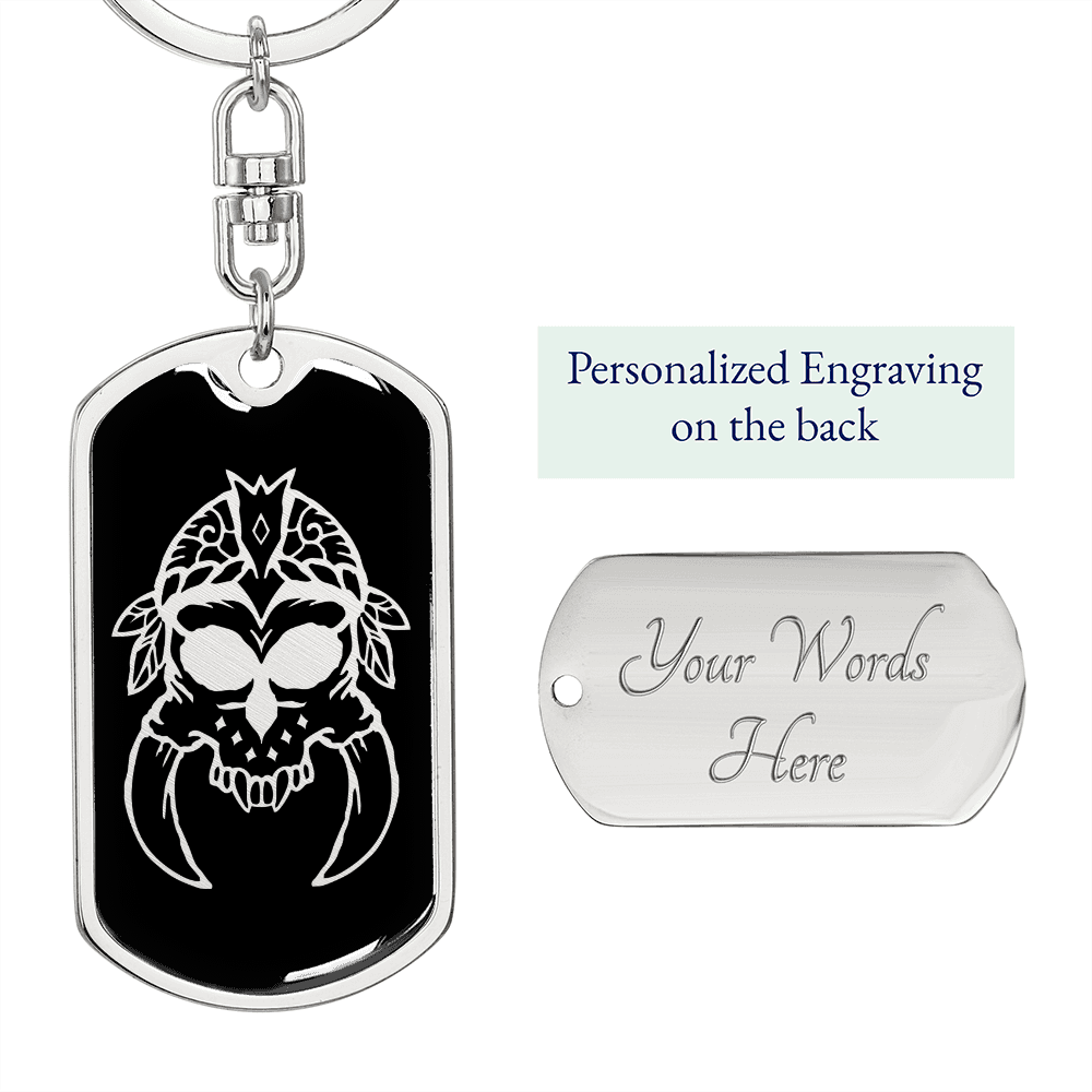 Calavera Mexican Sugar Skull 42 Keychain Stainless Steel or 18k Gold Dog Tag Keyring-Express Your Love Gifts