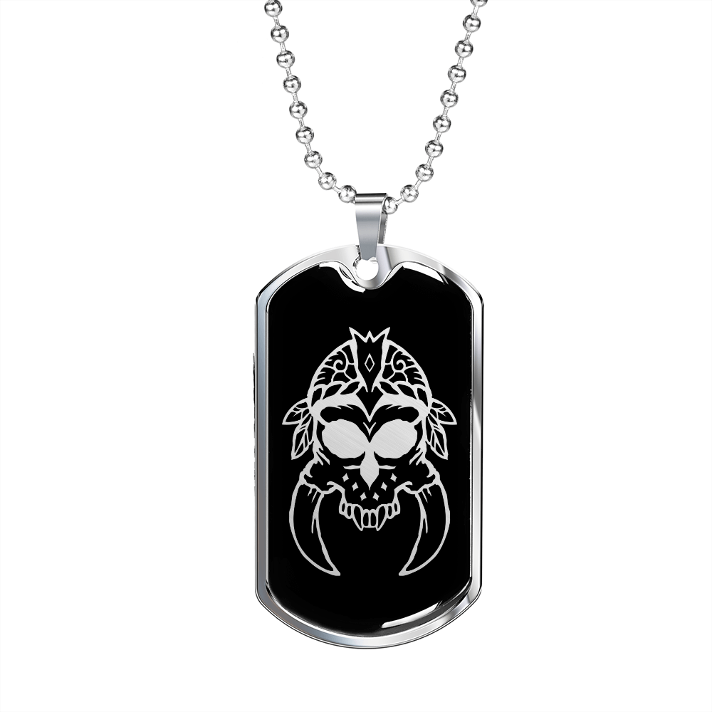Calavera Mexican Sugar Skull 42 Necklace Stainless Steel or 18k Gold Dog Tag 24" Chain-Express Your Love Gifts