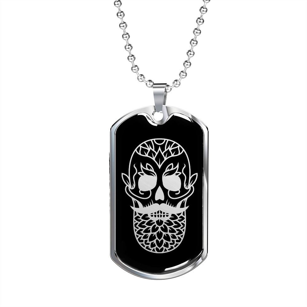 Calavera Mexican Sugar Skull 45 Necklace Stainless Steel or 18k Gold Dog Tag 24" Chain-Express Your Love Gifts