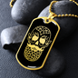 Calavera Mexican Sugar Skull 45 Necklace Stainless Steel or 18k Gold Dog Tag 24" Chain-Express Your Love Gifts