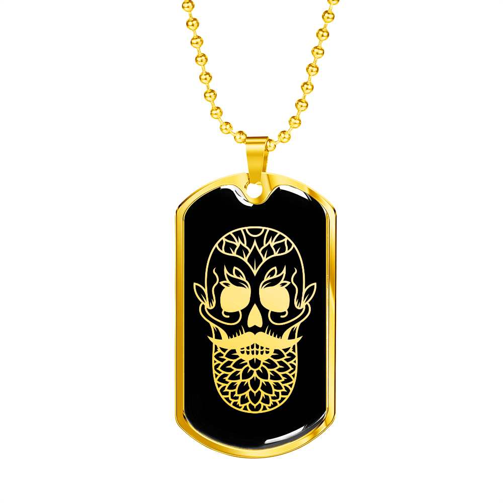 Calavera Mexican Sugar Skull 45 Necklace Stainless Steel or 18k Gold Dog Tag 24" Chain-Express Your Love Gifts