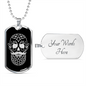 Calavera Mexican Sugar Skull 45 Necklace Stainless Steel or 18k Gold Dog Tag 24" Chain-Express Your Love Gifts