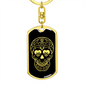 Calavera Mexican Sugar Skull 5 Keychain Stainless Steel or 18k Gold Dog Tag Keyring-Express Your Love Gifts