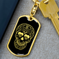 Calavera Mexican Sugar Skull 5 Keychain Stainless Steel or 18k Gold Dog Tag Keyring-Express Your Love Gifts