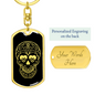 Calavera Mexican Sugar Skull 5 Keychain Stainless Steel or 18k Gold Dog Tag Keyring-Express Your Love Gifts