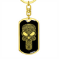 Calavera Mexican Sugar Skull 52 Keychain Stainless Steel or 18k Gold Dog Tag Keyring-Express Your Love Gifts