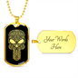 Calavera Mexican Sugar Skull 52 Necklace Stainless Steel or 18k Gold Dog Tag 24" Chain-Express Your Love Gifts