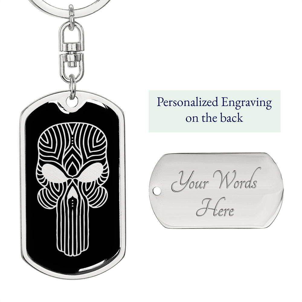 Calavera Mexican Sugar Skull 53 Keychain Stainless Steel or 18k Gold Dog Tag Keyring-Express Your Love Gifts
