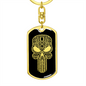 Calavera Mexican Sugar Skull 54 Keychain Stainless Steel or 18k Gold Dog Tag Keyring-Express Your Love Gifts