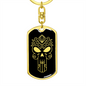 Calavera Mexican Sugar Skull 55 Keychain Stainless Steel or 18k Gold Dog Tag Keyring-Express Your Love Gifts