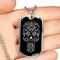 Calavera Mexican Sugar Skull 56 Necklace Stainless Steel or 18k Gold Dog Tag 24" Chain-Express Your Love Gifts