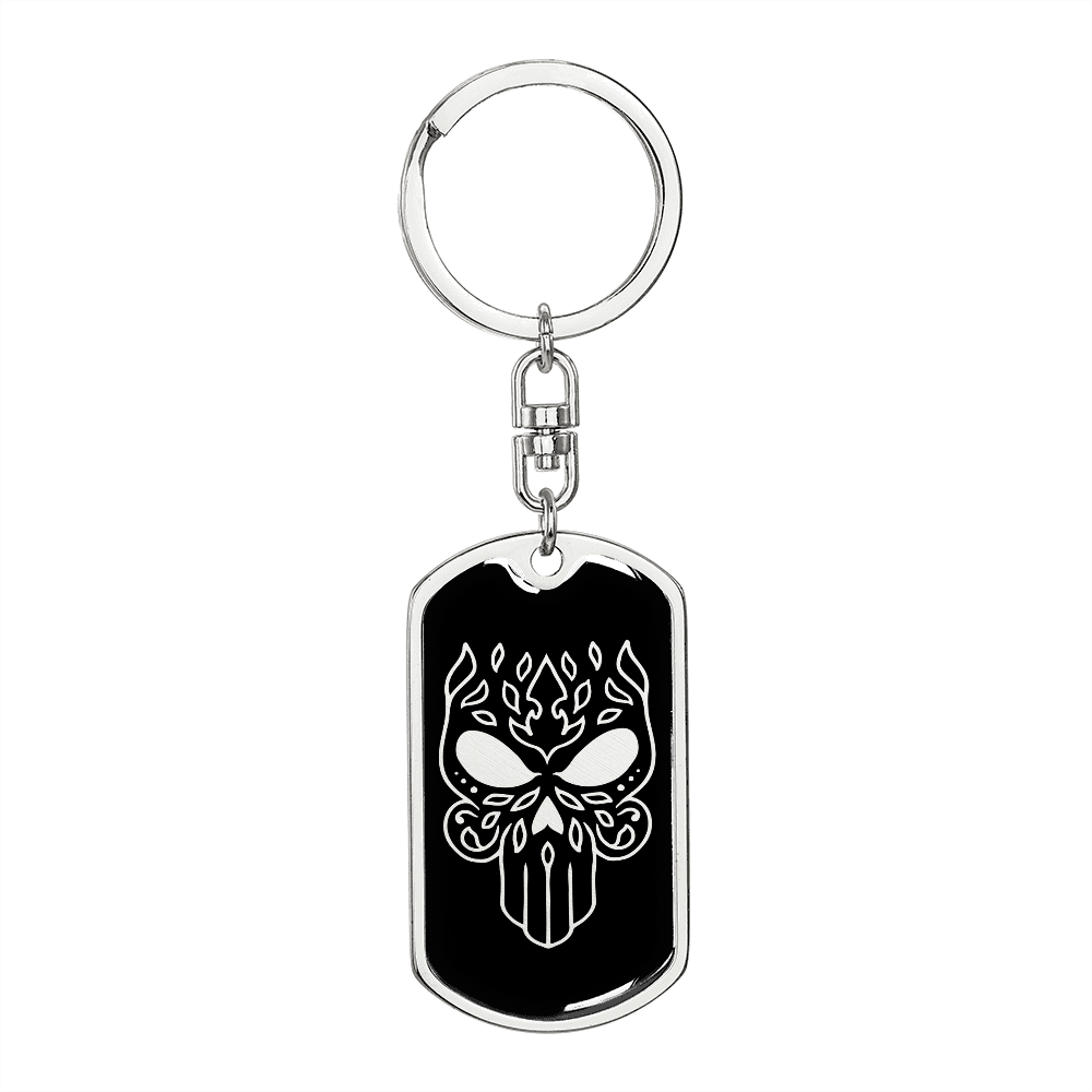 Calavera Mexican Sugar Skull 58 Keychain Stainless Steel or 18k Gold Dog Tag Keyring-Express Your Love Gifts