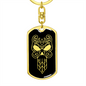 Calavera Mexican Sugar Skull 59 Keychain Stainless Steel or 18k Gold Dog Tag Keyring-Express Your Love Gifts