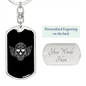 Calavera Mexican Sugar Skull 6 Keychain Stainless Steel or 18k Gold Dog Tag Keyring-Express Your Love Gifts