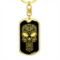 Calavera Mexican Sugar Skull 60 Keychain Stainless Steel or 18k Gold Dog Tag Keyring-Express Your Love Gifts