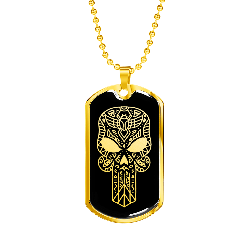 Calavera Mexican Sugar Skull 60 Necklace Stainless Steel or 18k Gold Dog Tag 24" Chain-Express Your Love Gifts