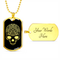 Calavera Mexican Sugar Skull 61 Necklace Stainless Steel or 18k Gold Dog Tag 24" Chain-Express Your Love Gifts