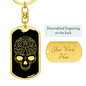 Calavera Mexican Sugar Skull 63 Keychain Stainless Steel or 18k Gold Dog Tag Keyring-Express Your Love Gifts