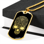 Calavera Mexican Sugar Skull 66 Necklace Stainless Steel or 18k Gold Dog Tag 24" Chain-Express Your Love Gifts
