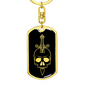 Calavera Mexican Sugar Skull 71 Keychain Stainless Steel or 18k Gold Dog Tag Keyring-Express Your Love Gifts