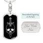 Calavera Mexican Sugar Skull 71 Keychain Stainless Steel or 18k Gold Dog Tag Keyring-Express Your Love Gifts