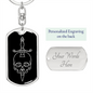 Calavera Mexican Sugar Skull 77 Keychain Stainless Steel or 18k Gold Dog Tag Keyring-Express Your Love Gifts
