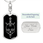 Calavera Mexican Sugar Skull 78 Keychain Stainless Steel or 18k Gold Dog Tag Keyring-Express Your Love Gifts