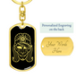 Calavera Mexican Sugar Skull 8 Keychain Stainless Steel or 18k Gold Dog Tag Keyring-Express Your Love Gifts