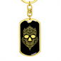 Calavera Mexican Sugar Skull 83 Keychain Stainless Steel or 18k Gold Dog Tag Keyring-Express Your Love Gifts