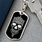 Calavera Mexican Sugar Skull 84 Keychain Stainless Steel or 18k Gold Dog Tag Keyring-Express Your Love Gifts