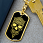 Calavera Mexican Sugar Skull 84 Keychain Stainless Steel or 18k Gold Dog Tag Keyring-Express Your Love Gifts