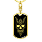 Calavera Mexican Sugar Skull 88 Keychain Stainless Steel or 18k Gold Dog Tag Keyring-Express Your Love Gifts