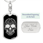 Calavera Mexican Sugar Skull 9 Keychain Stainless Steel or 18k Gold Dog Tag Keyring-Express Your Love Gifts